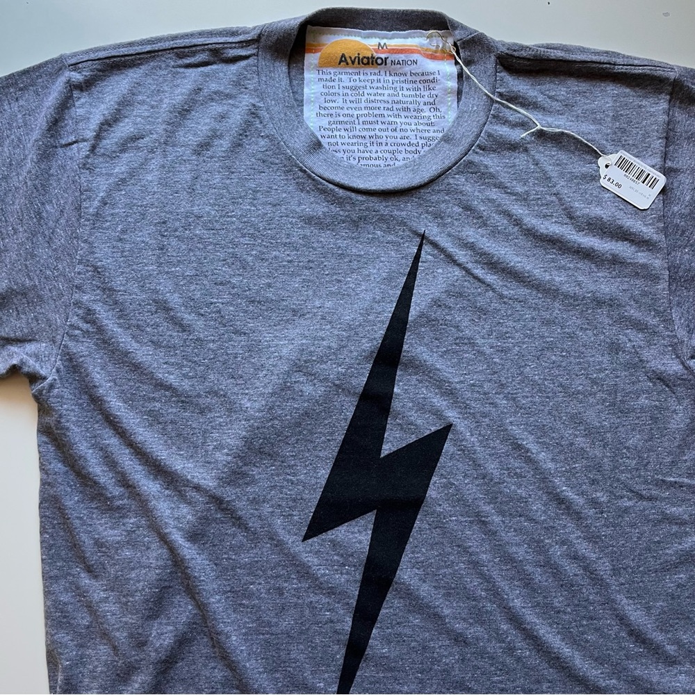 NWT Aviator Nation Bolt Boyfriend Tee- Heather Grey - Picture 5 of 5